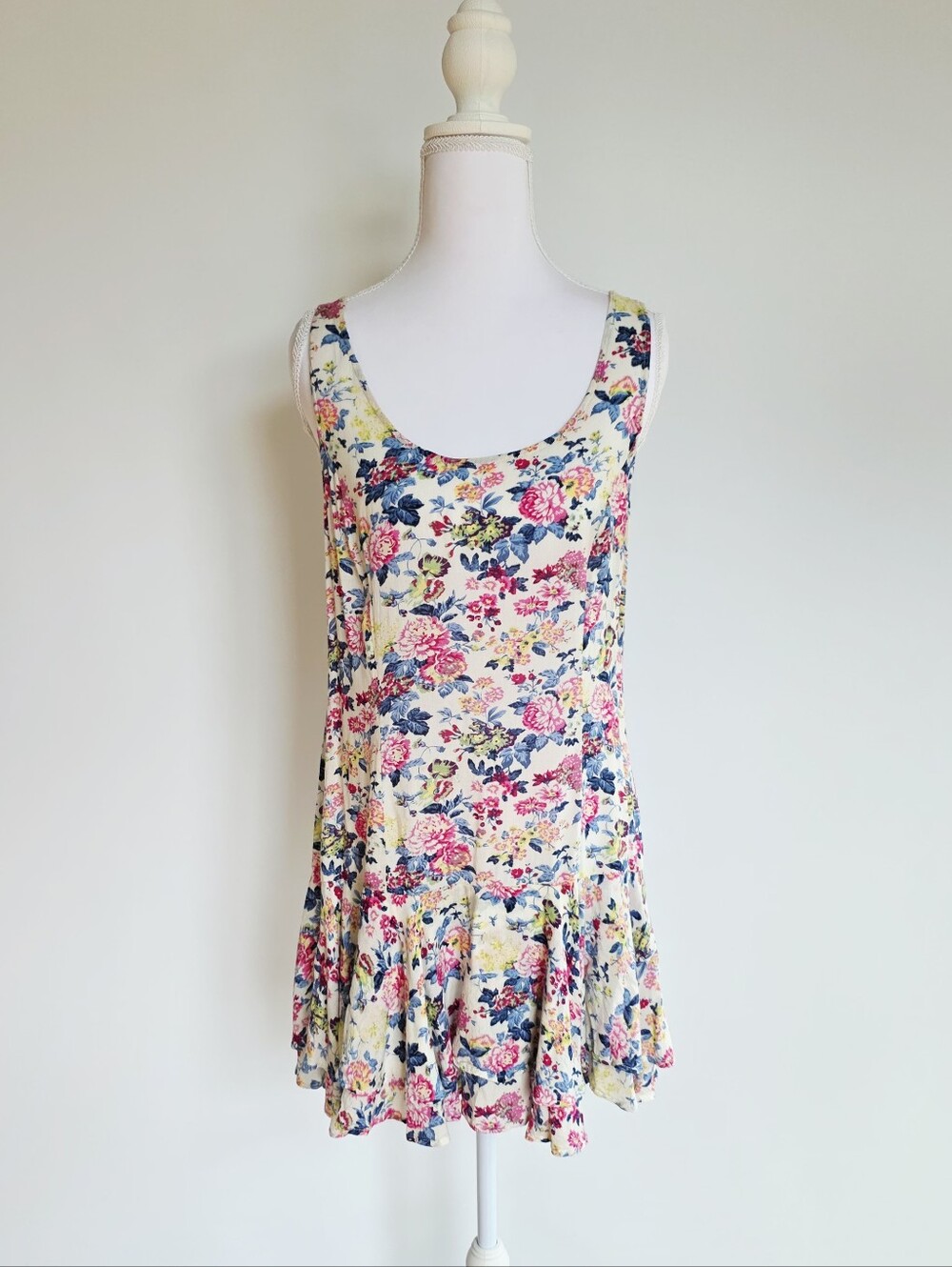 Free People Y2K Lightweight Floral Ruffle Hem Tank Dress Women's Size 8